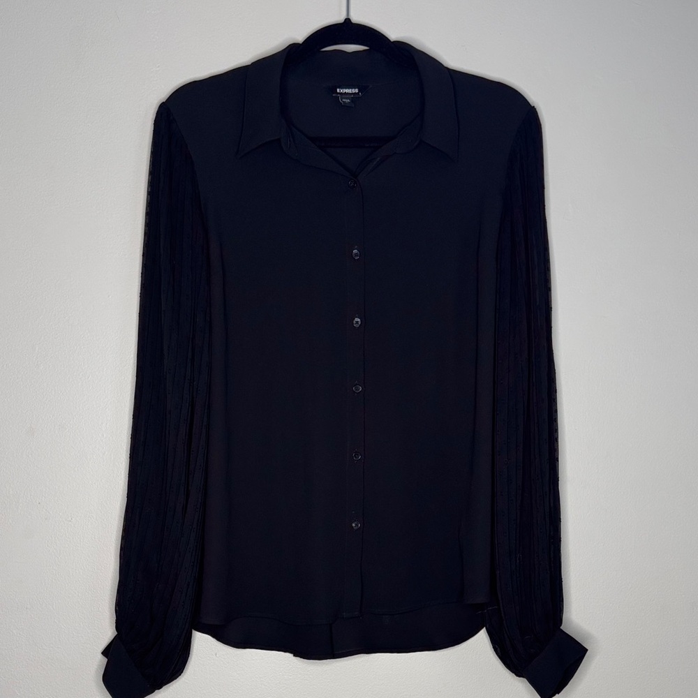 Express Black Long Sleeve Shirt with puffy sheer sleeves